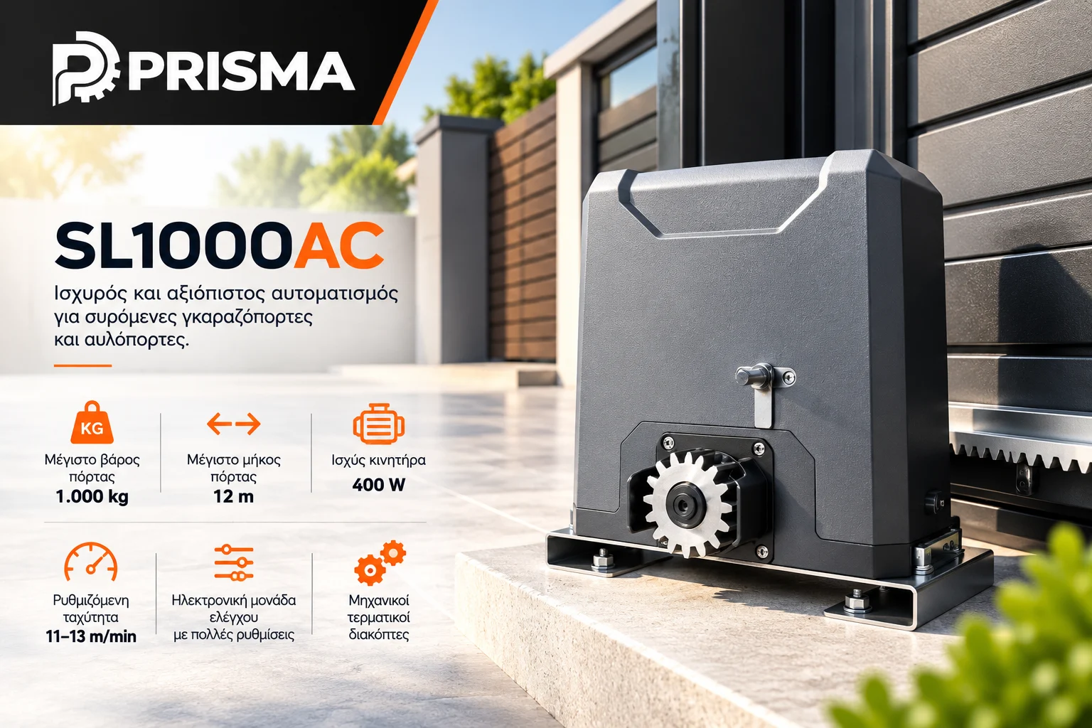 PRISMA SL1000AC – Μοτέρ Συρόμενης Γκαραζόπορτας έως 1.000 kg 2 PRISMA SL1000AC – Μοτέρ συρόμενης γκαραζόπορτας έως 1.000 kg